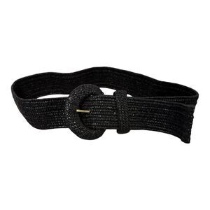Women's Woven Stretch Black Belt Adjustable Casual Summer Accessory Textured M/L